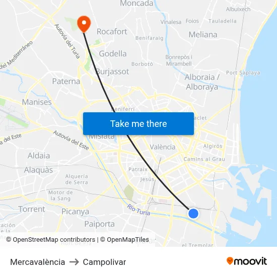 Mercavalència to Campolivar map