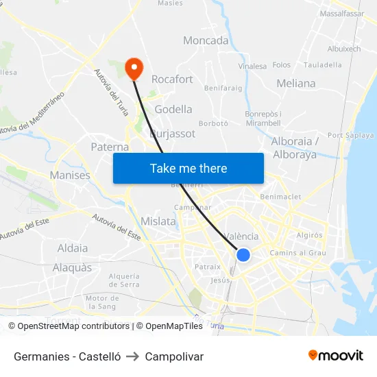Germanies - Castelló to Campolivar map