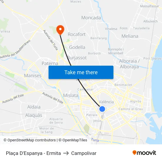 Plaça D'Espanya - Ermita to Campolivar map