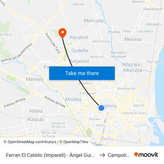 Ferran El Catòlic (Imparell) - Àngel Guimerà to Campolivar map