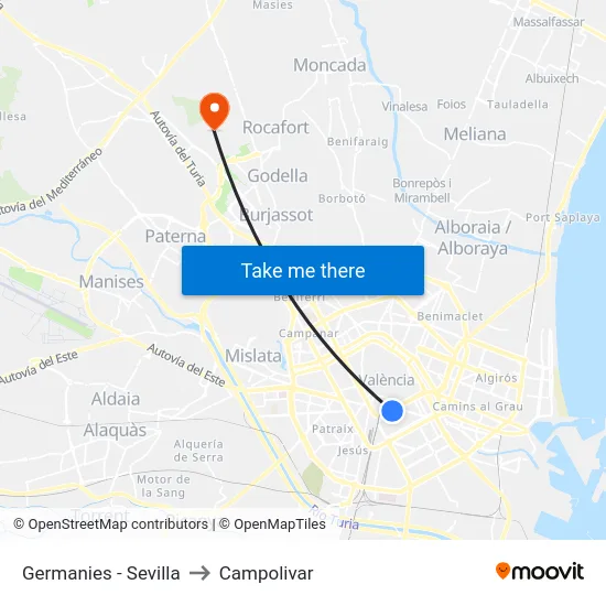 Germanies - Sevilla to Campolivar map