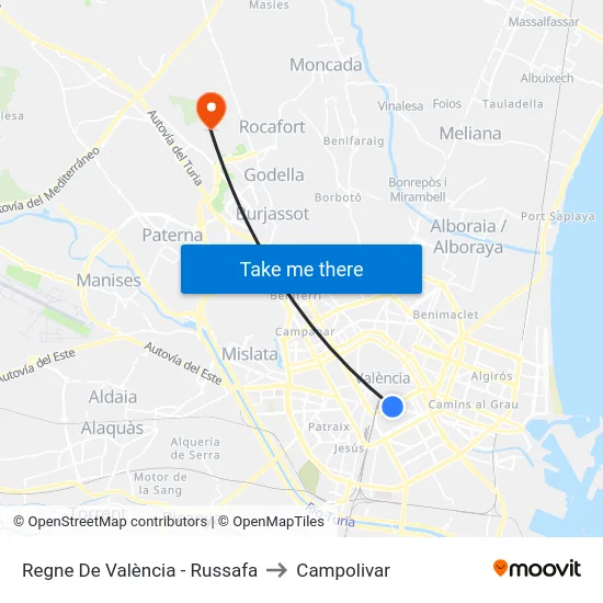 Regne De València - Russafa to Campolivar map