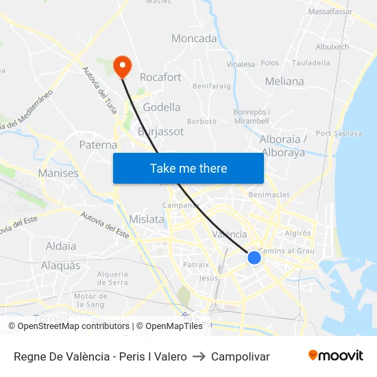 Regne De València - Peris I Valero to Campolivar map