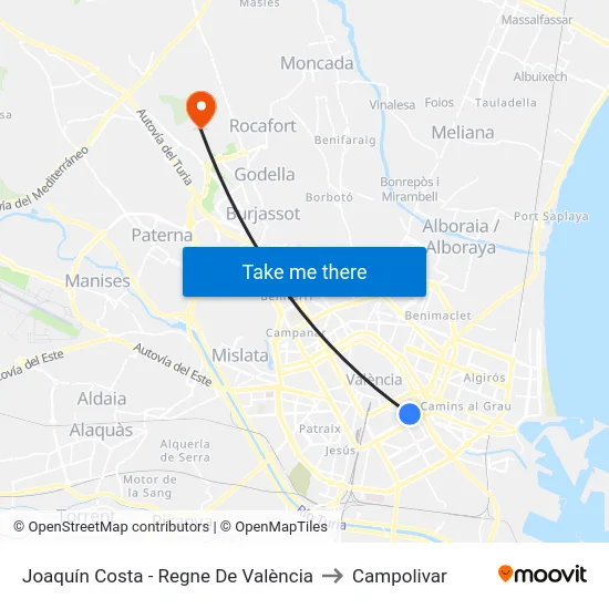 Joaquín Costa - Regne De València to Campolivar map