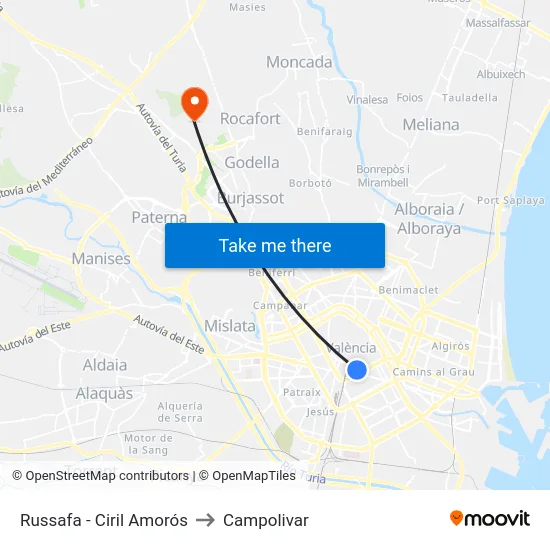Russafa - Ciril Amorós to Campolivar map