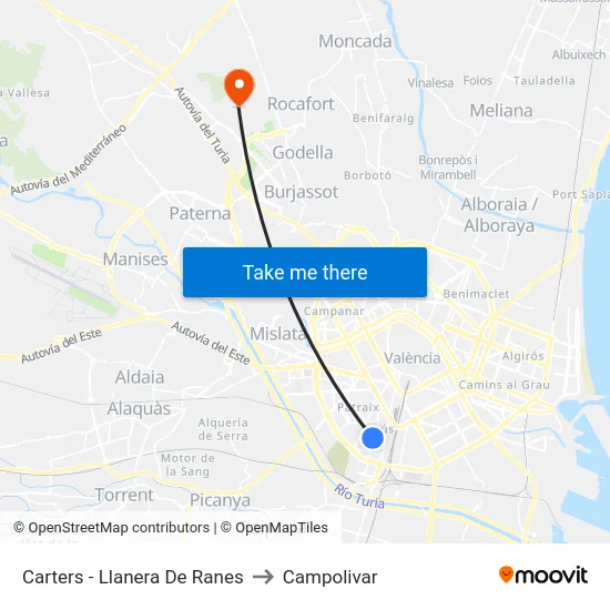 Carters - Llanera De Ranes to Campolivar map