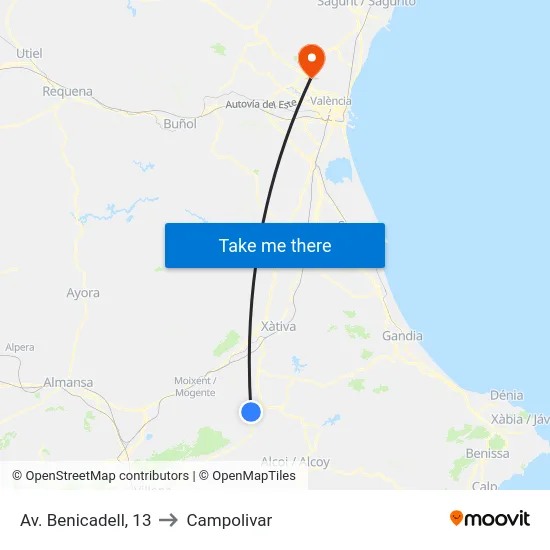 Av. Benicadell, 13 to Campolivar map