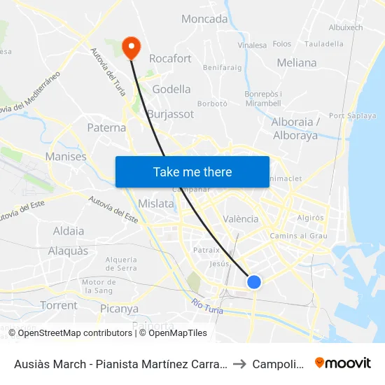 Ausiàs March - Pianista Martínez Carrasco to Campolivar map