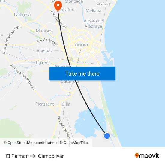 El Palmar to Campolivar map