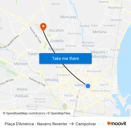 Plaça D'Amèrica - Navarro Reverter to Campolivar map