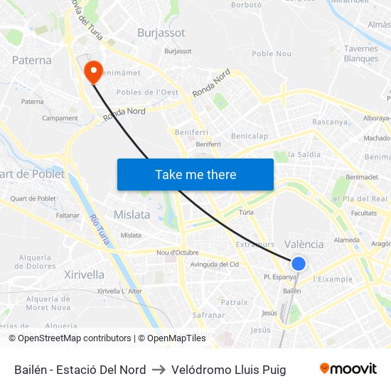 Bailén - Estació Del Nord to Velódromo Lluis Puig map