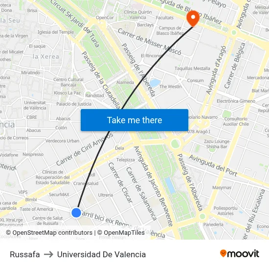 Russafa to Universidad De Valencia map
