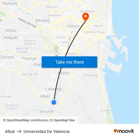 Albal to Universidad De Valencia map