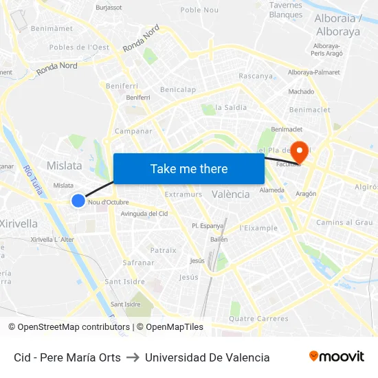 Cid - Pere María Orts to Universidad De Valencia map