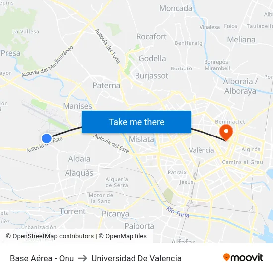 Base Aérea - Onu to Universidad De Valencia map