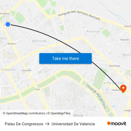 Palau De Congressos to Universidad De Valencia map