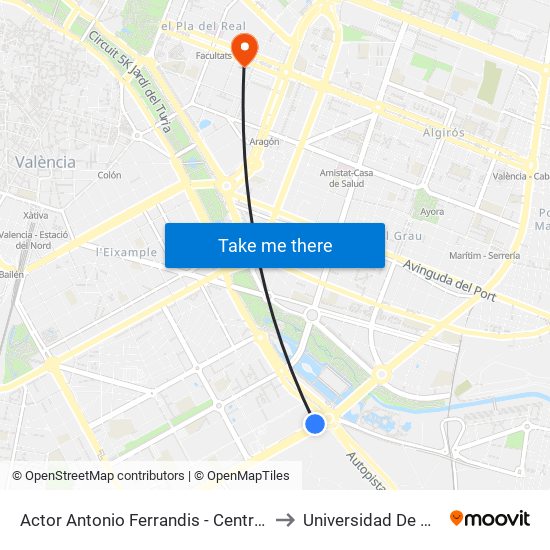 Actor Antonio Ferrandis - Centre Comercial to Universidad De Valencia map