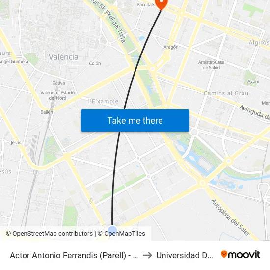 Actor Antonio Ferrandis (Parell) - Font De Sant Lluís to Universidad De Valencia map