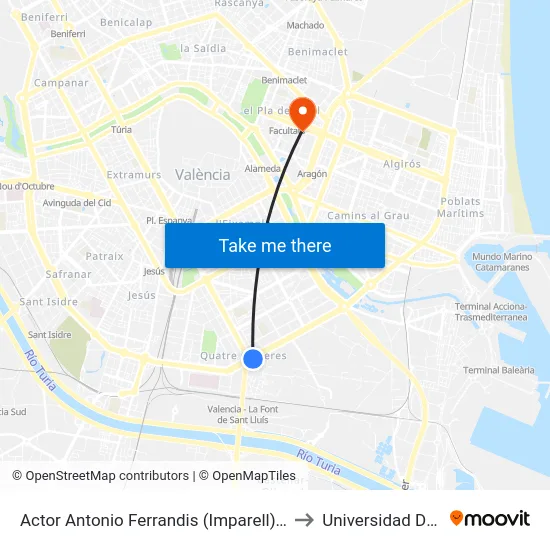 Actor Antonio Ferrandis (Imparell) - Font De Sant Lluís to Universidad De Valencia map