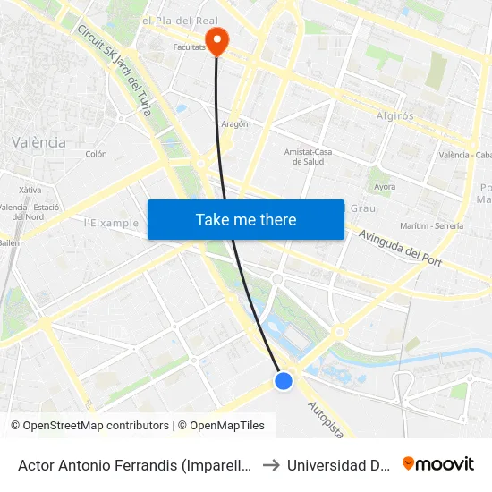 Actor Antonio Ferrandis (Imparell) - Centre Comercial to Universidad De Valencia map
