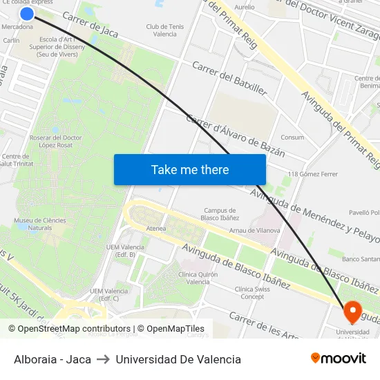 Alboraia - Jaca to Universidad De Valencia map