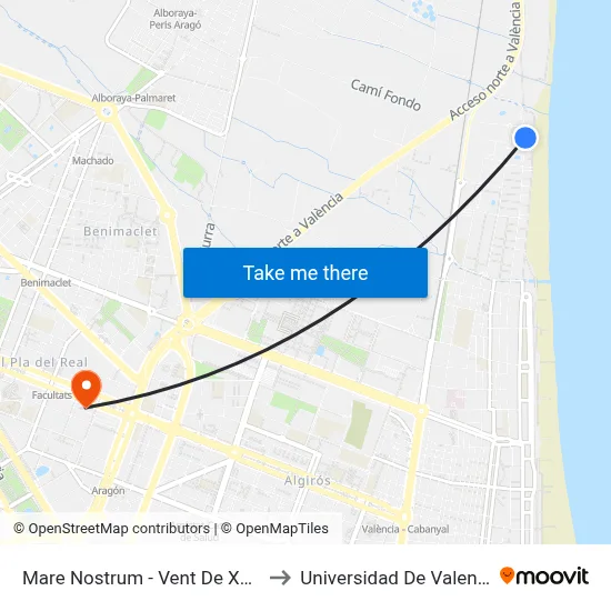Mare Nostrum - Vent De Xaloc to Universidad De Valencia map