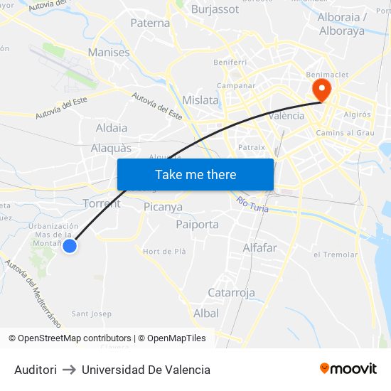 Auditori to Universidad De Valencia map