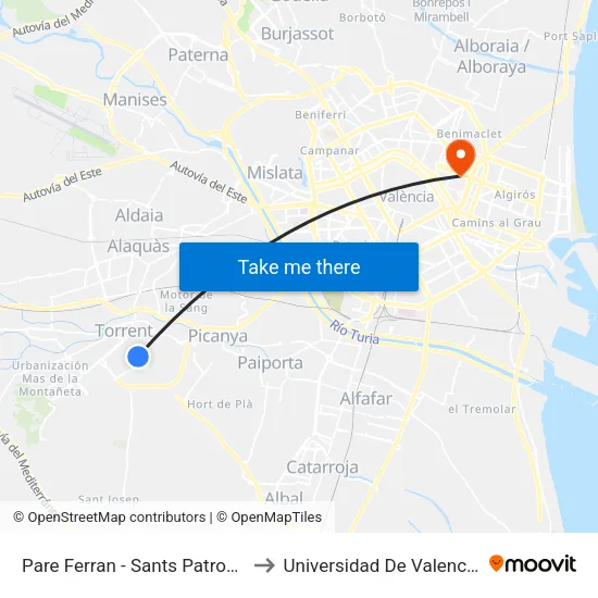 Pare Ferran - Sants Patrons to Universidad De Valencia map