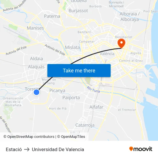 Estació to Universidad De Valencia map