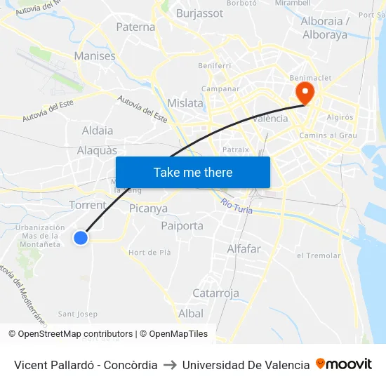 Vicente Pallardó - Concordia to Universidad De Valencia map