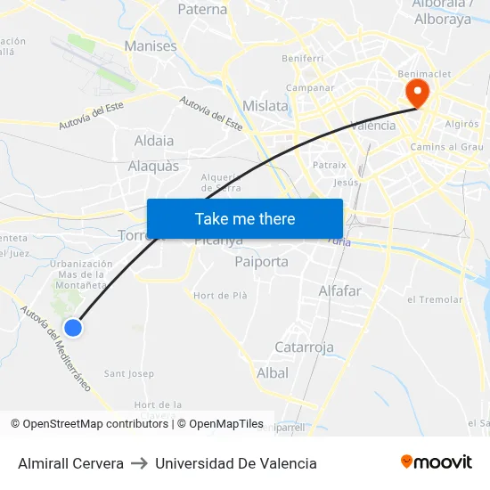 Almirall Cervera to Universidad De Valencia map