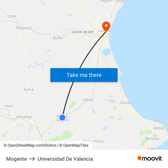Mogente to Universidad De Valencia map