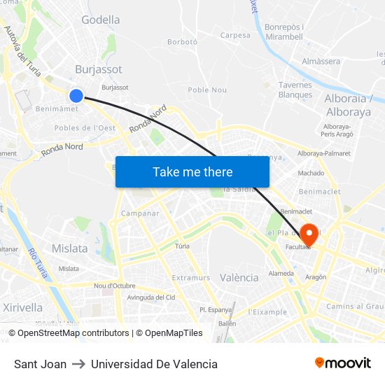 Sant Joan to Universidad De Valencia map