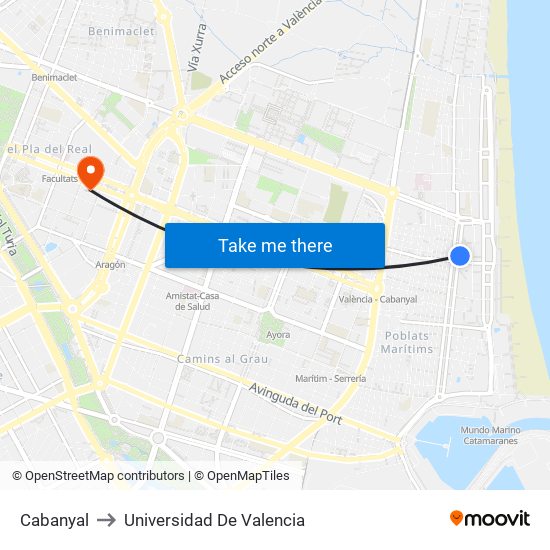 Cabanyal to Universidad De Valencia map