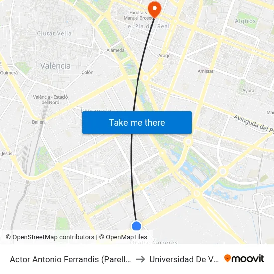 Actor Antonio Ferrandis (Parell) - En Corts to Universidad De Valencia map