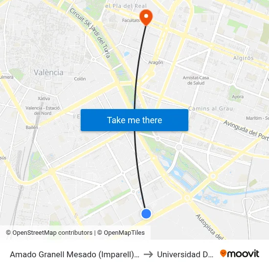 Amado Granell Mesado (Imparell) - Antonio Ferrandis to Universidad De Valencia map