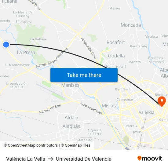 València La Vella to Universidad De Valencia map