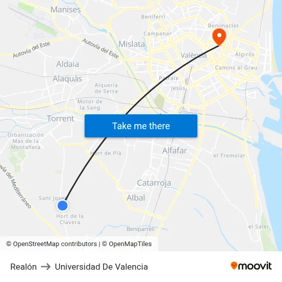 Realón to Universidad De Valencia map