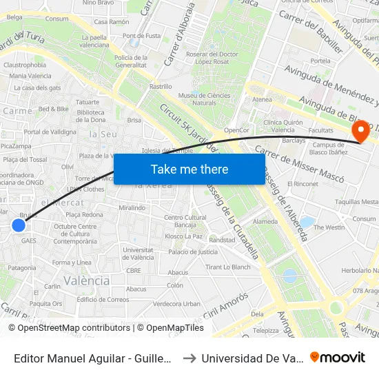 Editor Manuel Aguilar - Guillem Sorolla to Universidad De Valencia map