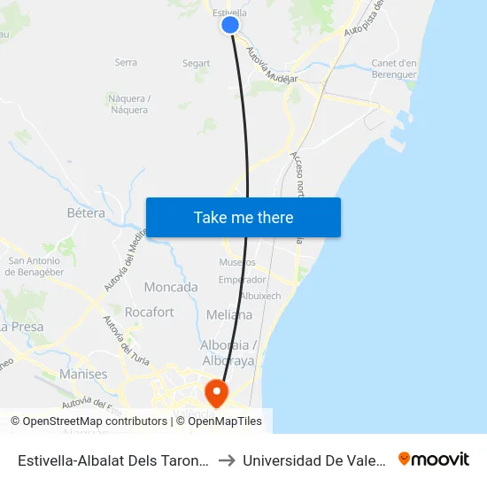 Estivella-Albalat Dels Tarongers to Universidad De Valencia map