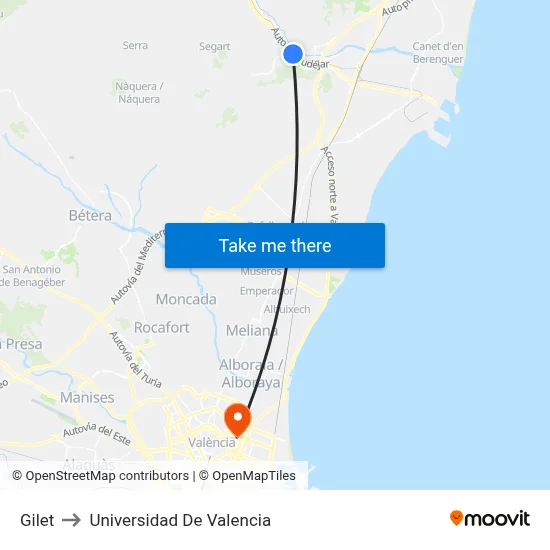 Gilet to Universidad De Valencia map