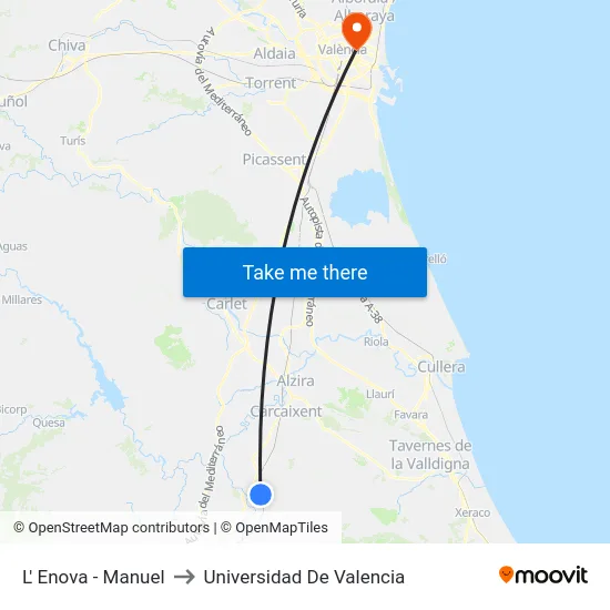 L' Enova - Manuel to Universidad De Valencia map