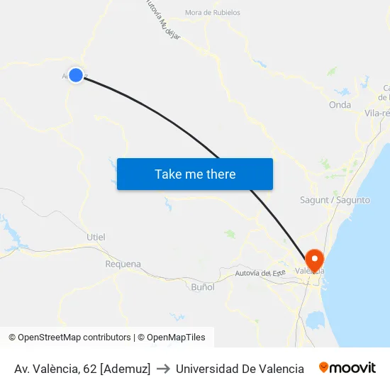 Av. València, 62 [Ademuz] to Universidad De Valencia map