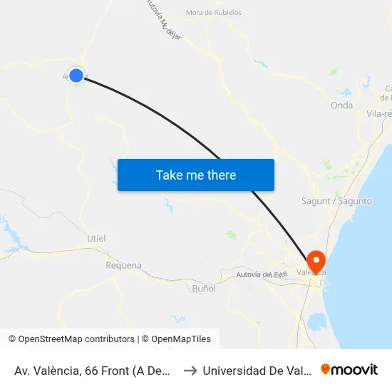 Av. València, 66 Front (A Demanda) to Universidad De Valencia map