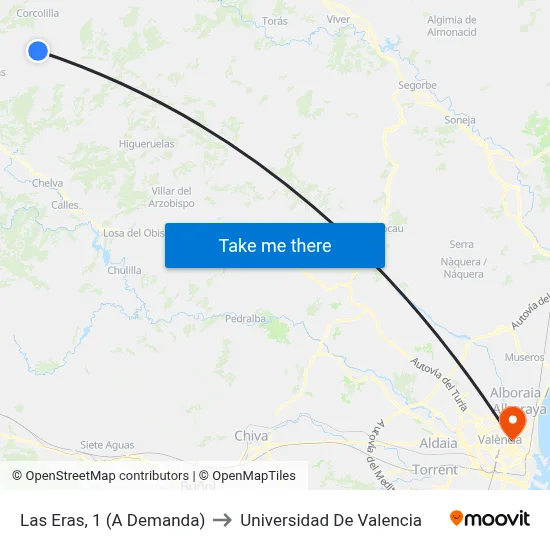 Las Eras, 1 (A Demanda) to Universidad De Valencia map