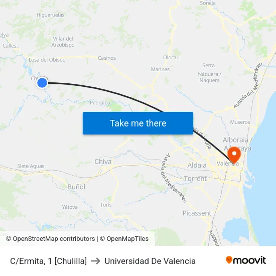C/Ermita, 1 [Chulilla] to Universidad De Valencia map