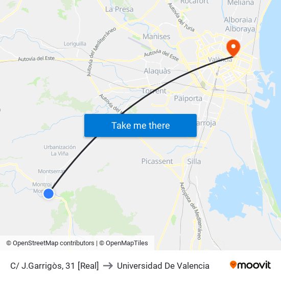 C/ J.Garrigòs, 31 [Real] to Universidad De Valencia map
