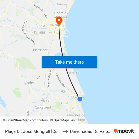 Plaça Dr. José Mongrell [Cullera] to Universidad De Valencia map