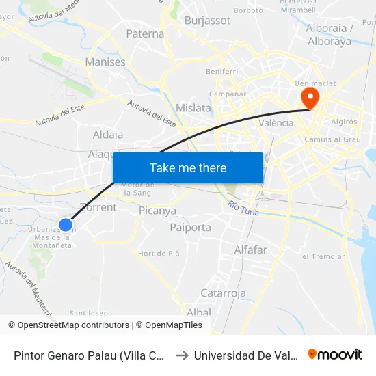 Pintor Genaro Palau (Villa Carmen) to Universidad De Valencia map