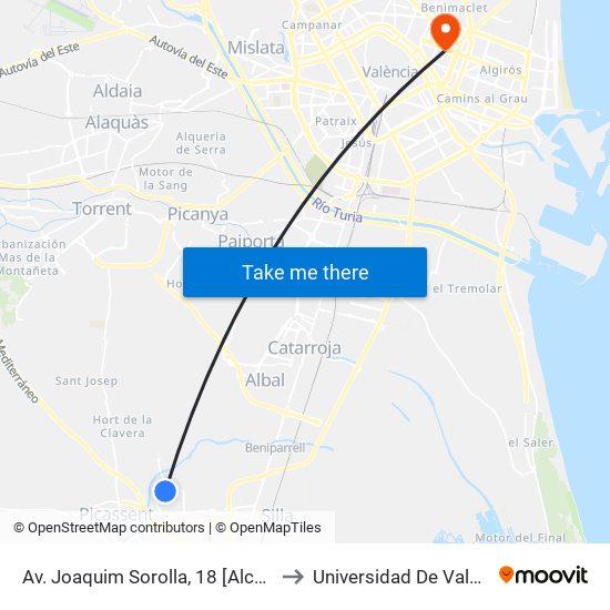 Av. Joaquim Sorolla, 18 [Alcàsser] to Universidad De Valencia map